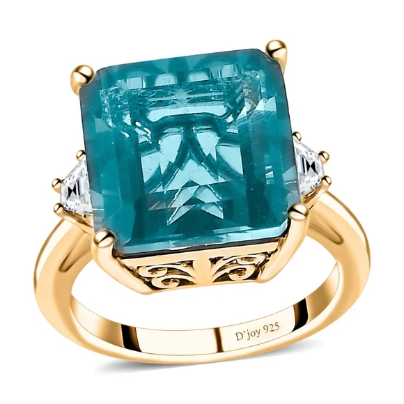 SOLD Rare Asscher Cut Dean Teal Fluorite and White Topaz Ring - Picture 11 of 11